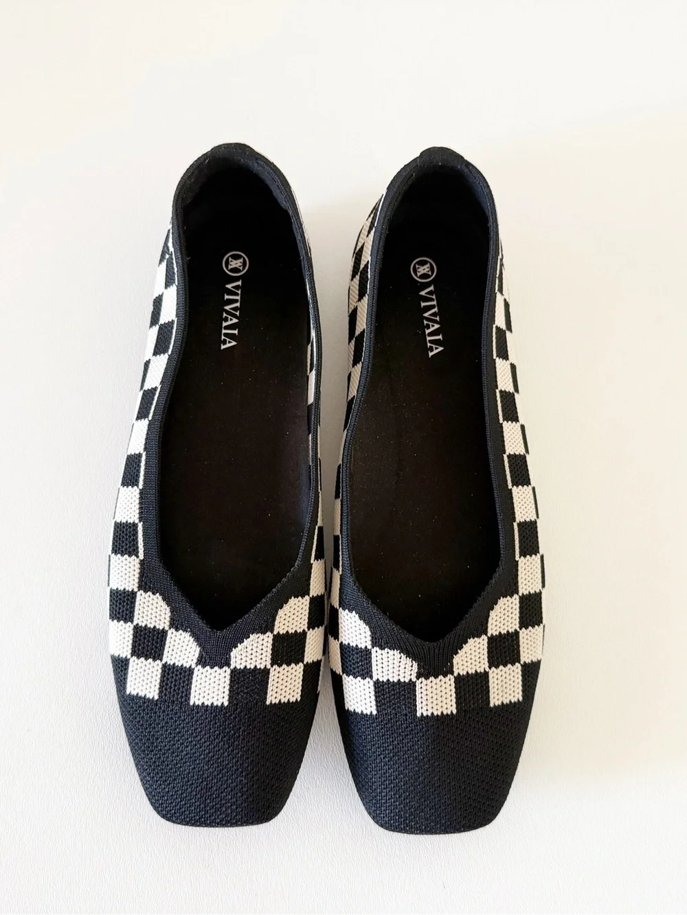 Vivaia Shoes Margot 2.0 Black & White Checker Knit Ballet Flats Chic Preppy 8